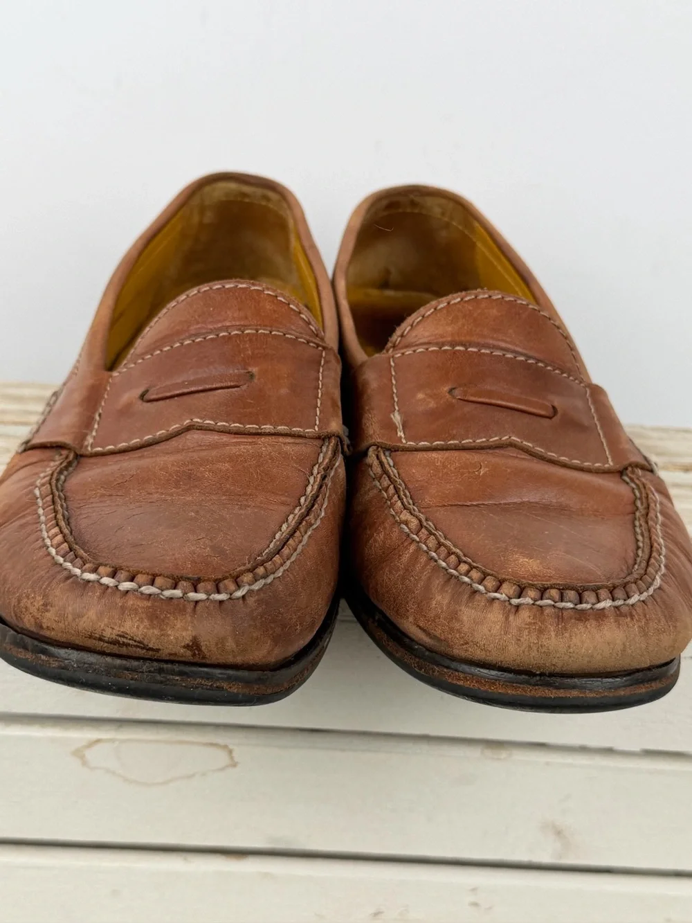 Cole Haan brown leather penny loafers traditional moccasin stitching Sz 9M